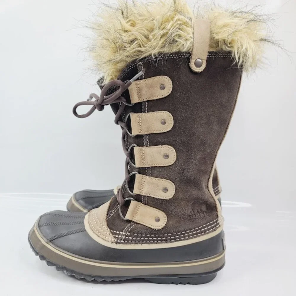 Sorel Women's Brown Joan Of Arctic NL1540-248 Leather Fur Mid-Calf Winter‎ 9